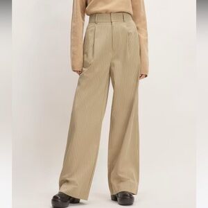 Everlane BNWT: The Way-High Drape Pant in Cornstalk with Black Pinstripes.